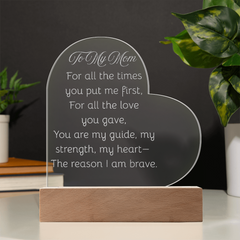 Engraved acrylic heart for Mom